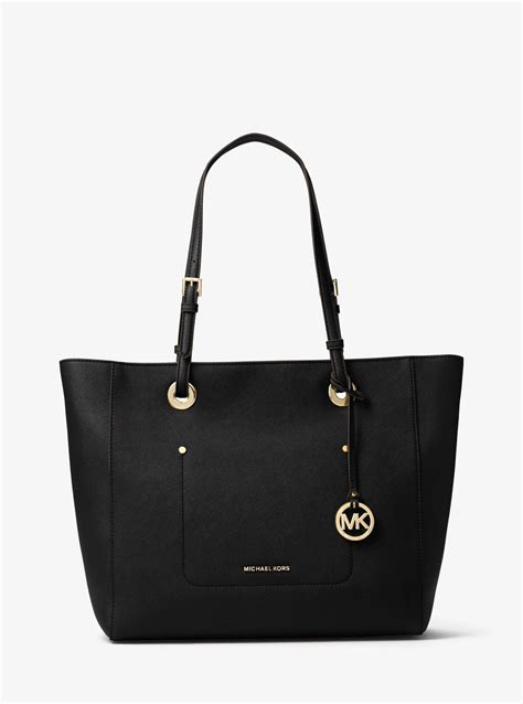 michael kors black tote leather bag|Michael Kors black nylon tote.